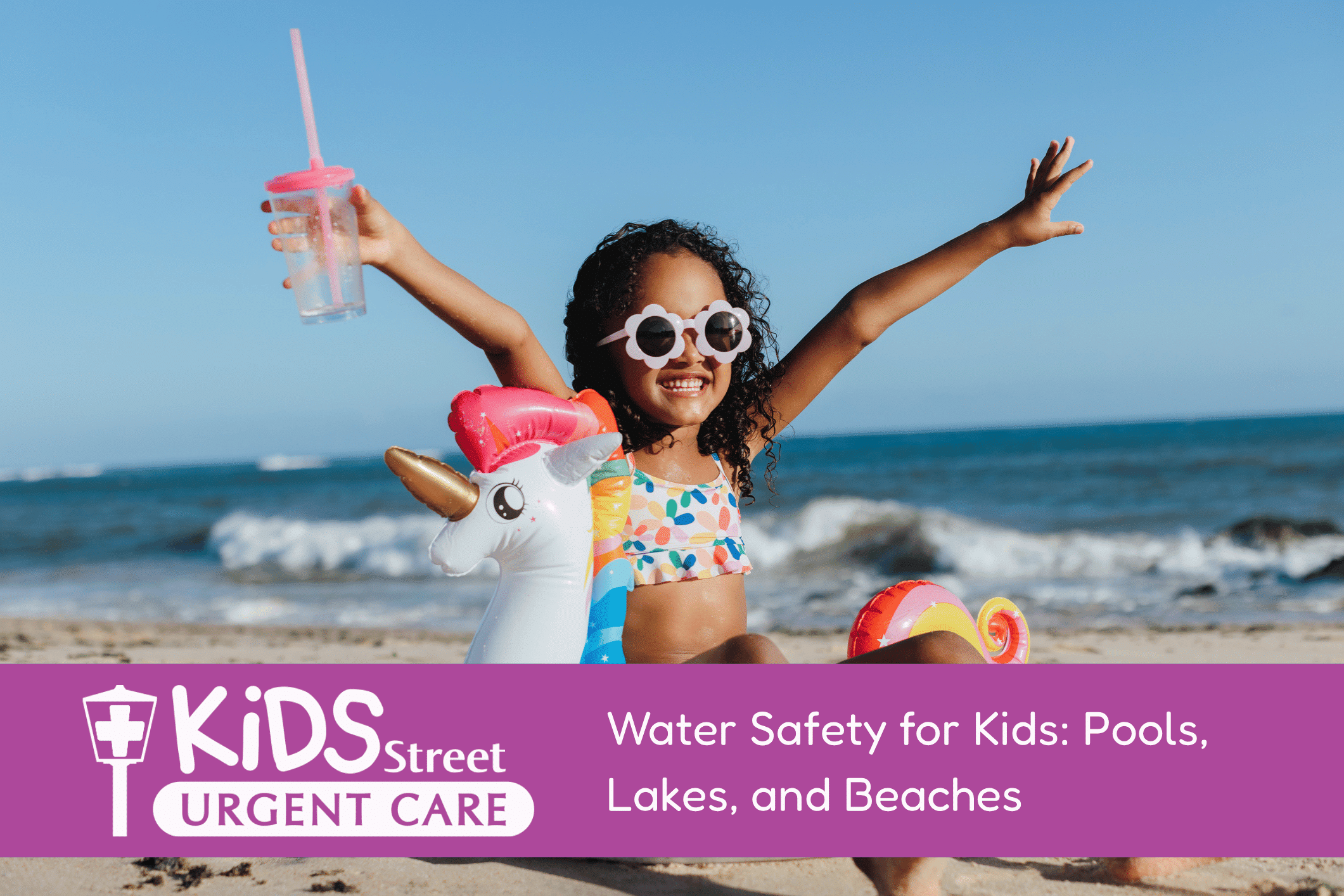 Little girl at the beach featured image for water safety blog from KidsStreet Urgent Care