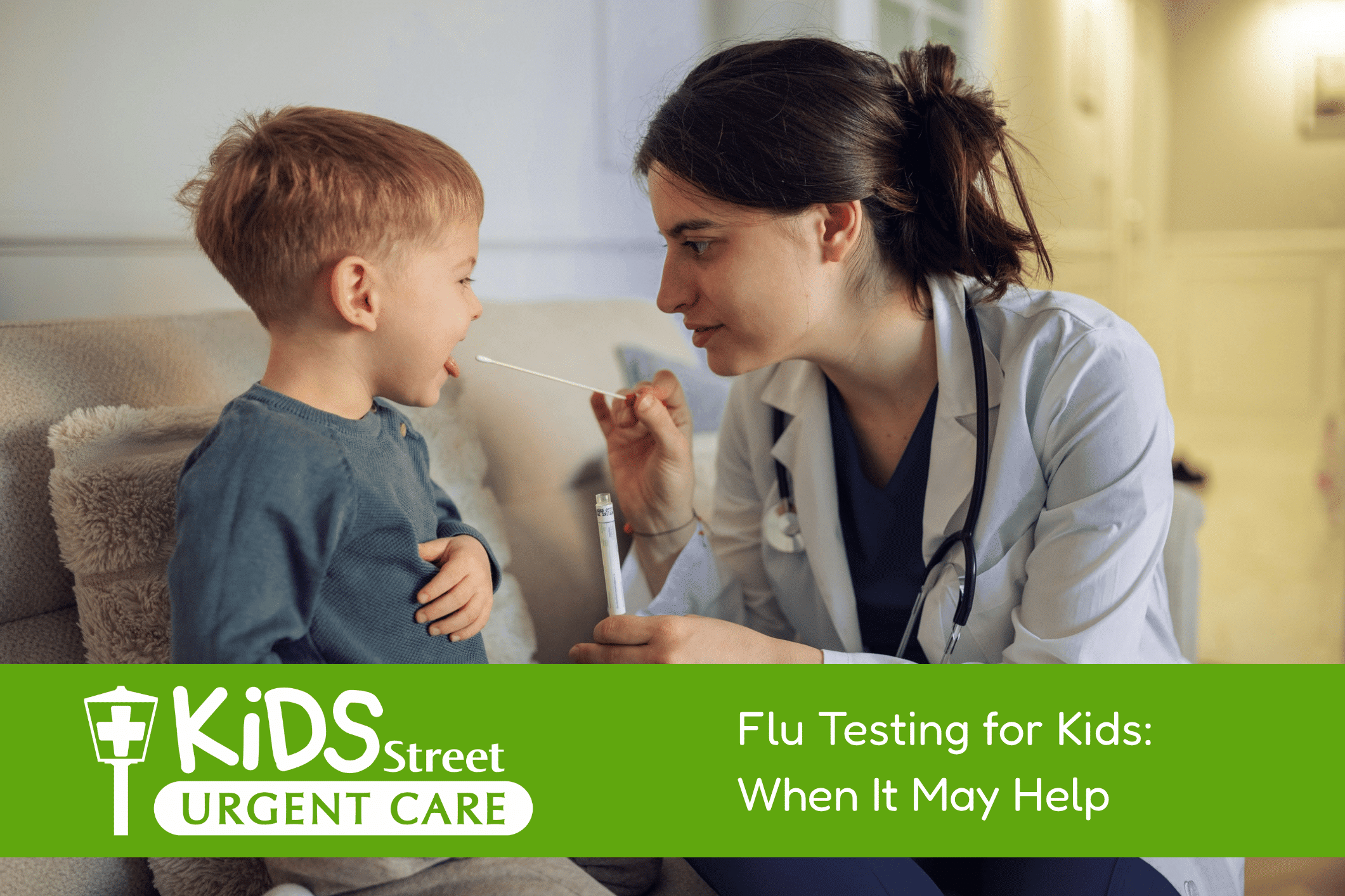 Little boy being texted for the flu by a provider. Featured image for Flu Testing for Kids: When It May Help blog post