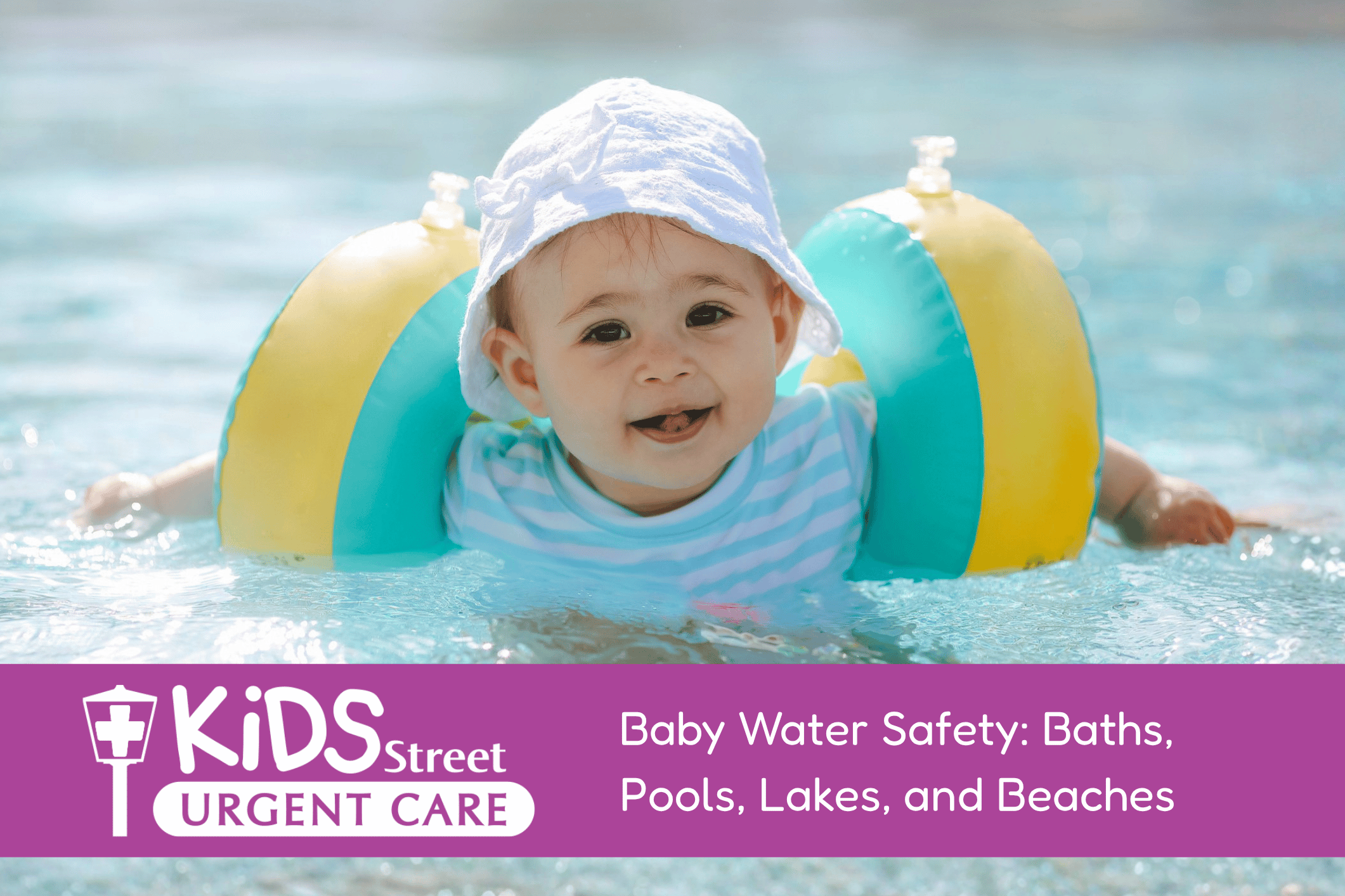 Water Safety for Babies Baby in the pool with a float for Baby Water Safety: Baths, Pools, Lakes, and Beaches blog post